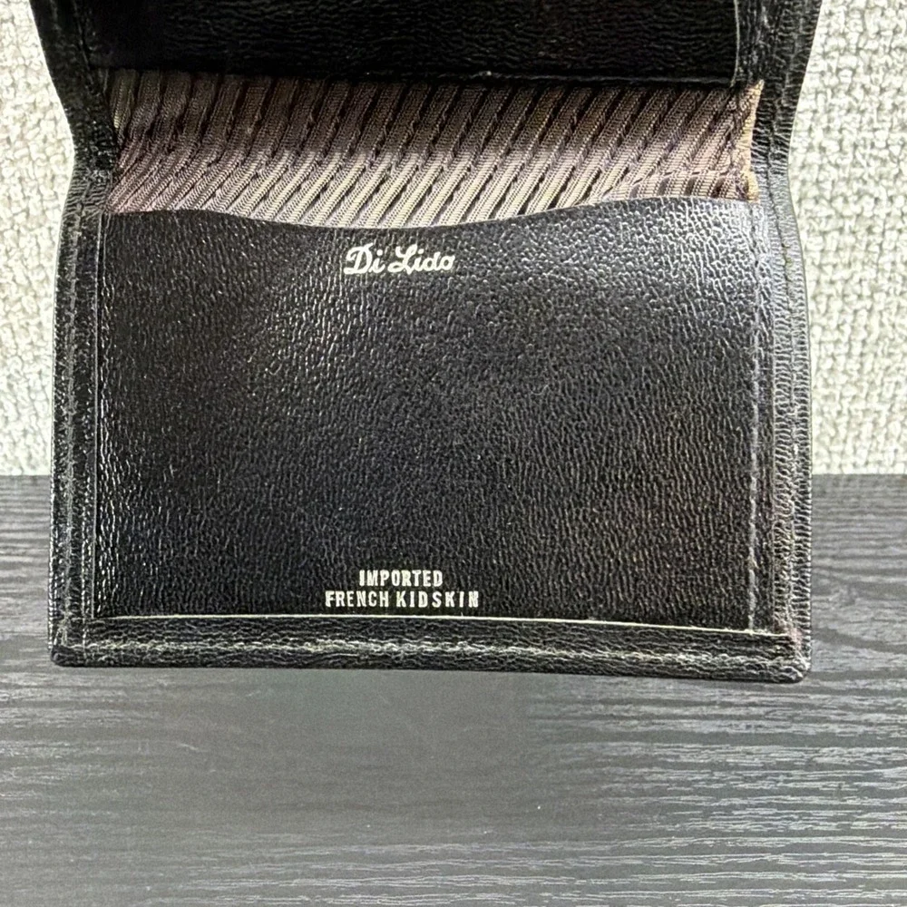 Di Lido Black‎ Imported Black French Kidskin Tri fold Wallet Mens Classic